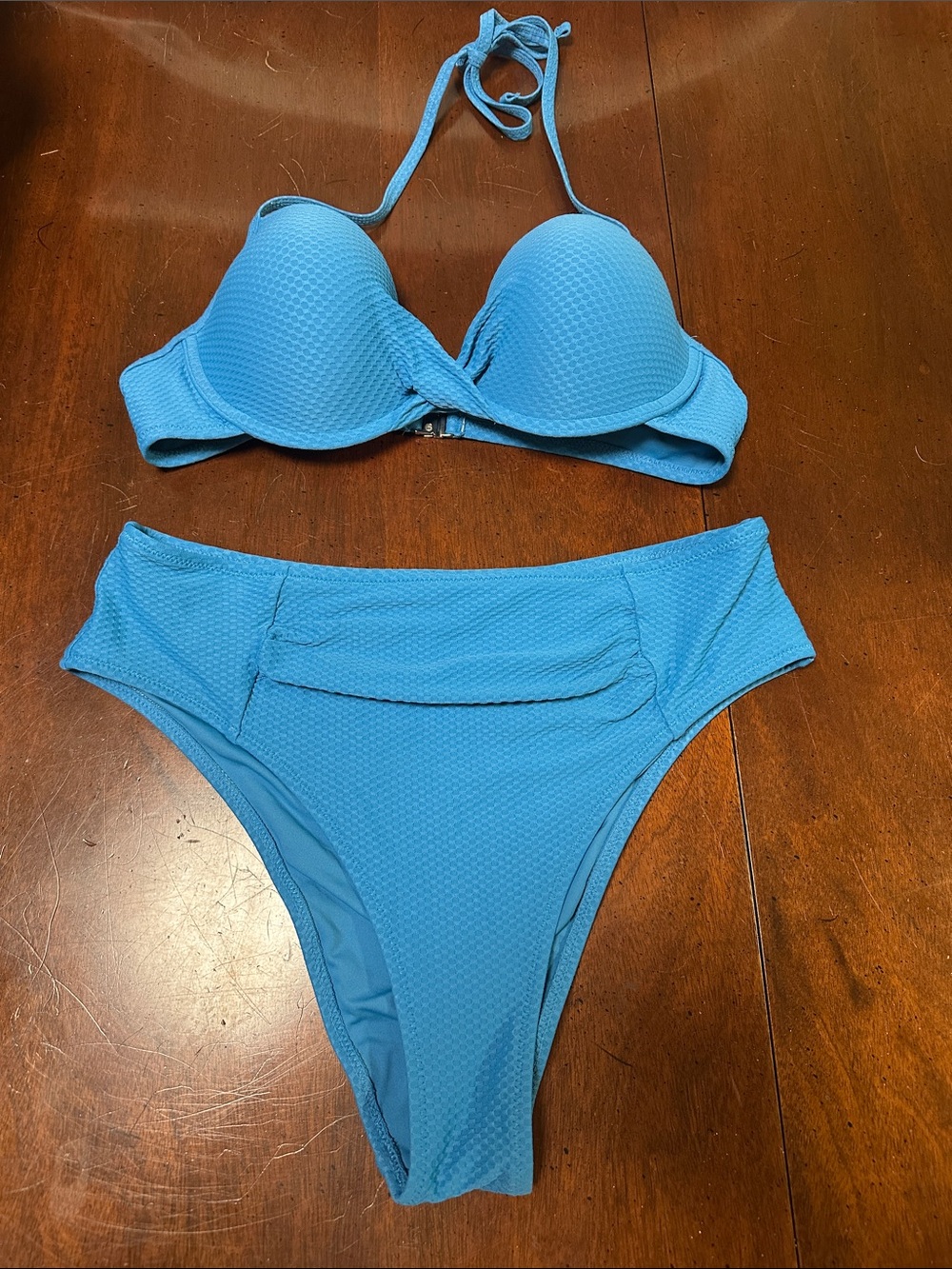 Cupshe Light Blue Textured Push-Up Bikini Set